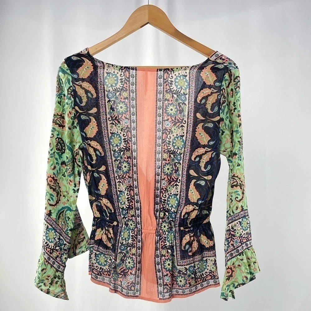 Free People Rosalie Peasant Wrap Top in Mulit Size‎ Small